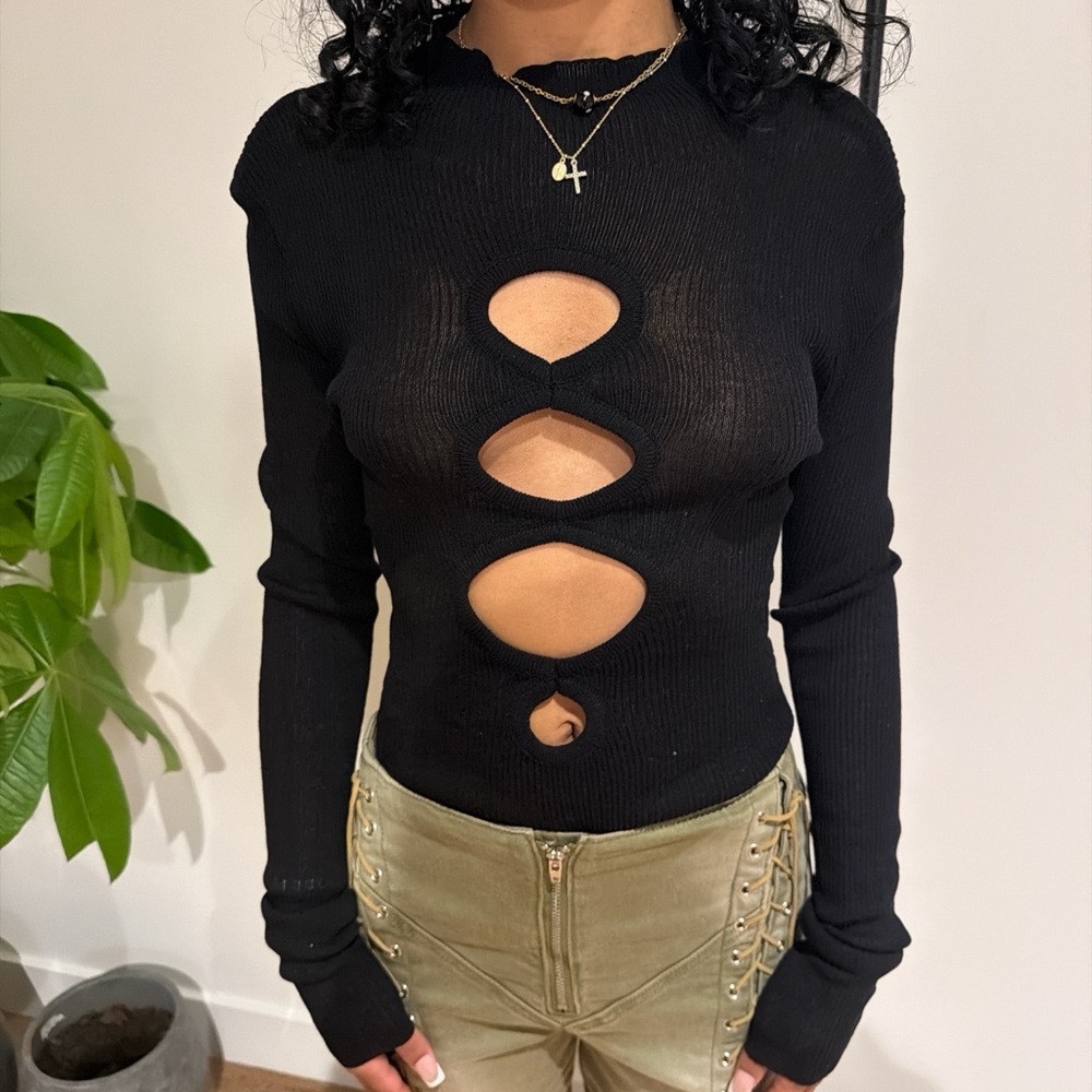 Black Cut-Out Long Sleeve Top